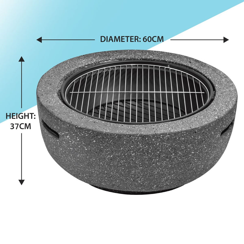 Dellonda Round MgO Fire Pit with BBQ Grill Ø60cm Safety Mesh Screen - Dark Grey Dellonda - Dynamic Drive