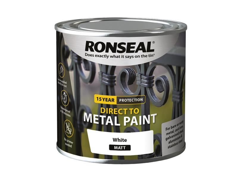 Ronseal Direct to Metal Paint White Matt 250ml Ronseal - Dynamic Drive