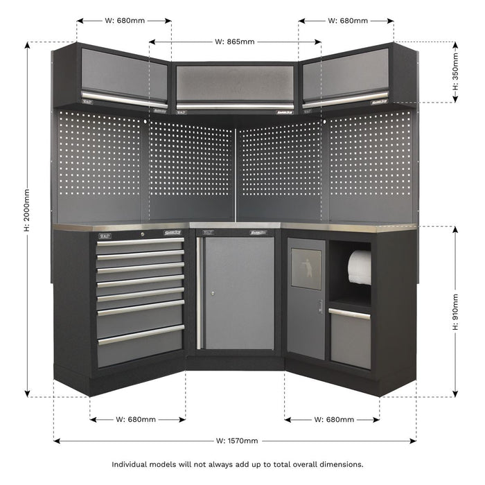 Sealey Superline Pro 1.6m Corner Storage System Stainless Worktop Sealey - Dynamic Drive