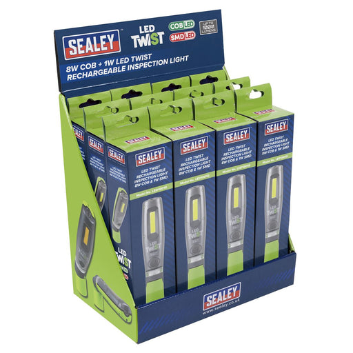 Sealey LED Twist Rechargeable Inspection Light, Green - Box of 12 LED1001GDB Sealey - Dynamic Drive