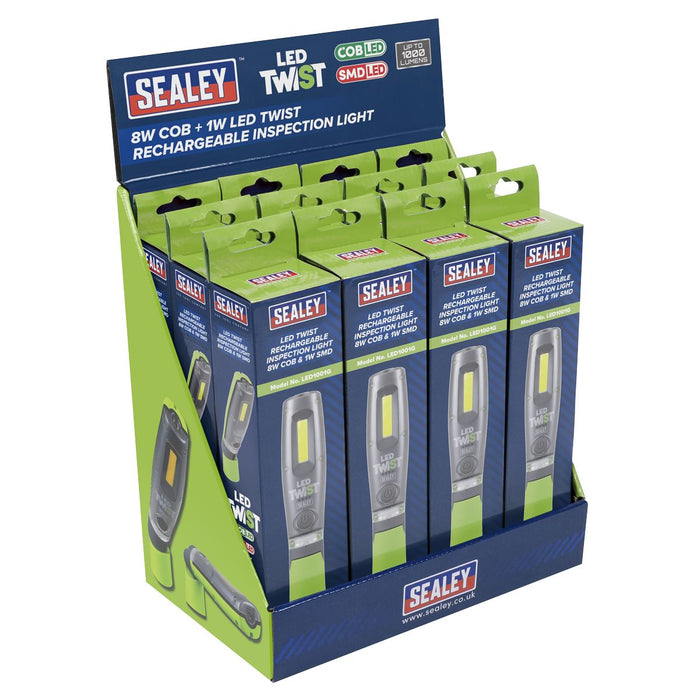 Sealey LED Twist Rechargeable Inspection Light, Green - Box of 12 LED1001GDB Sealey - Dynamic Drive