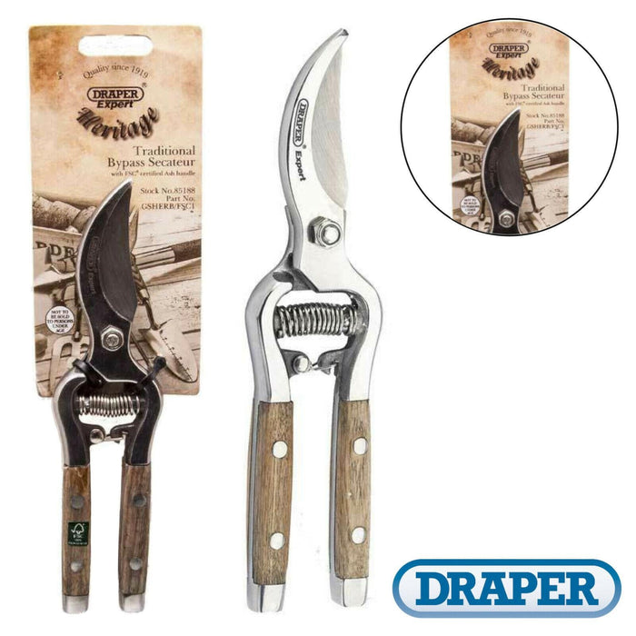 Draper Bypass Secateurs with Ash Handles, 210mm 85188 Draper - Dynamic Drive