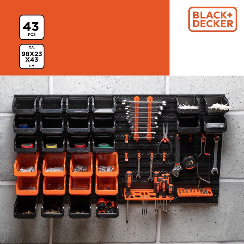 Black+Decker Tool Board With Storage Bins And Hooks 98 X 23 X 43Cm 43 Pieces Tool Wall Organizer Black+Decker - Dynamic Drive