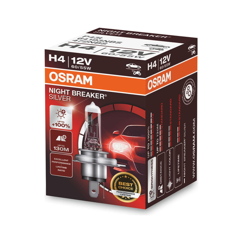 Osram NIGHT BREAKER SILVER H4, +100% more brightness, halogen headlamp, 64193NBS Osram - Dynamic Drive