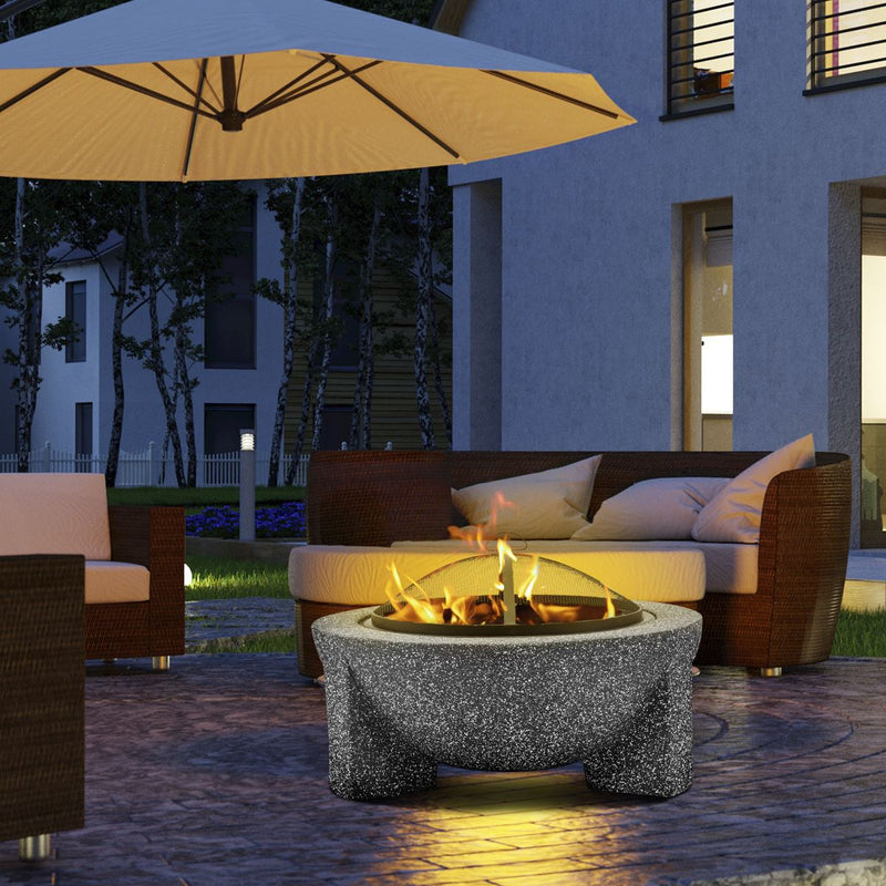 Dellonda Round MgO Fire Pit with BBQ Grill Ø75cm Safety Mesh Screen - Dark Grey Dellonda - Dynamic Drive