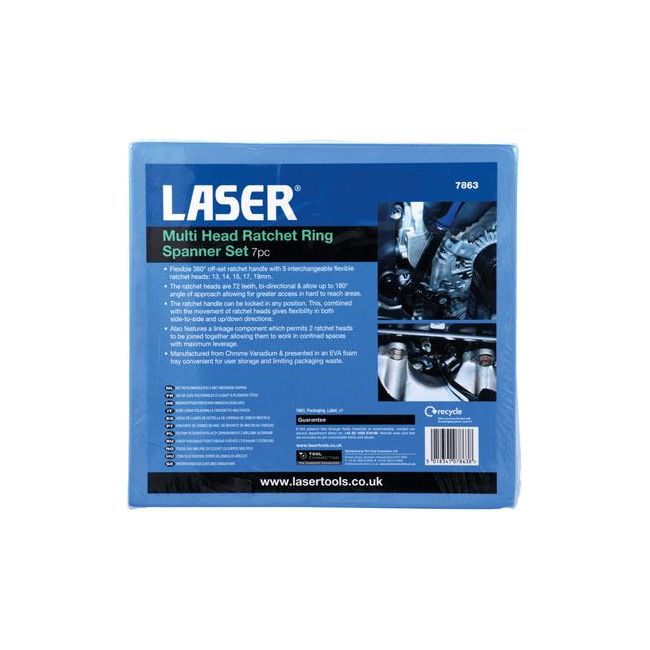 Laser Multi Head Ratchet Ring Spanner Set 7863 Laser - Dynamic Drive