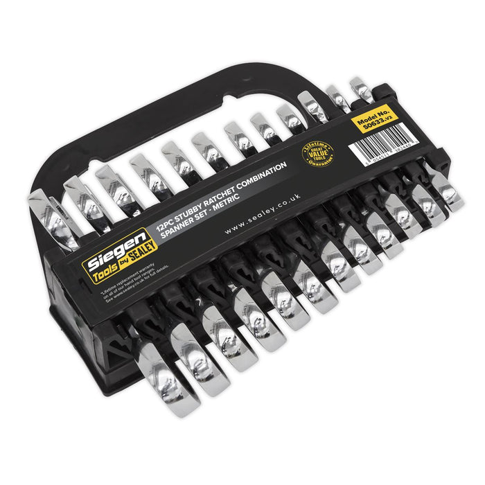 Seigen by Sealey Stubby Ratchet Combination Spanner Set 12pc Metric S0633 Seigen by Sealey  - Dynamic Drive