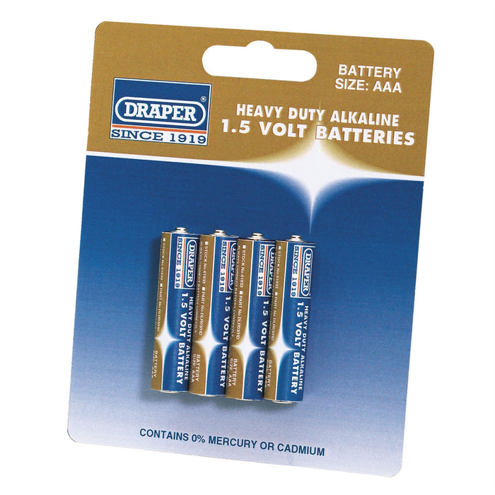 Draper Heavy Duty Alkaline Batteries AAA (Pack of 4) 61833 Draper - Dynamic Drive