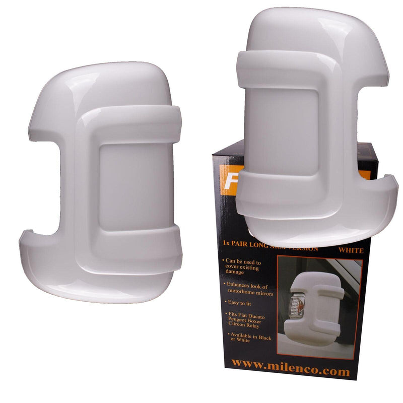 Falcon Motorhome Mirror Protectors Guards White fits Fiat Ducato Peugeot Boxer Milenco  - Dynamic Drive