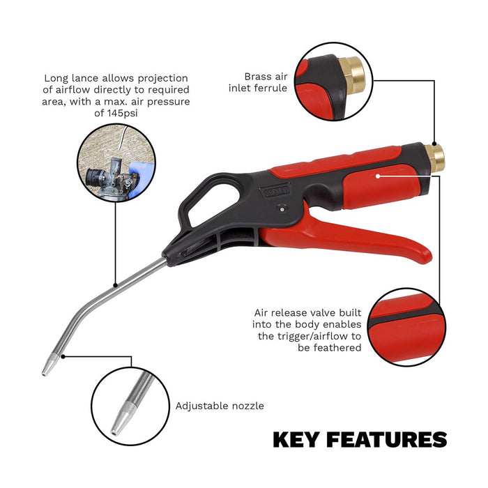Sealey Air Blow Gun 110mm with 1/4"BSP Air Inlet SA9250 Sealey - Dynamic Drive