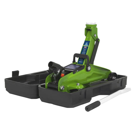 Sealey Short Chassis Trolley Jack with Storage Case 2 Tonne - Green 1050CXDHV Sealey - Dynamic Drive
