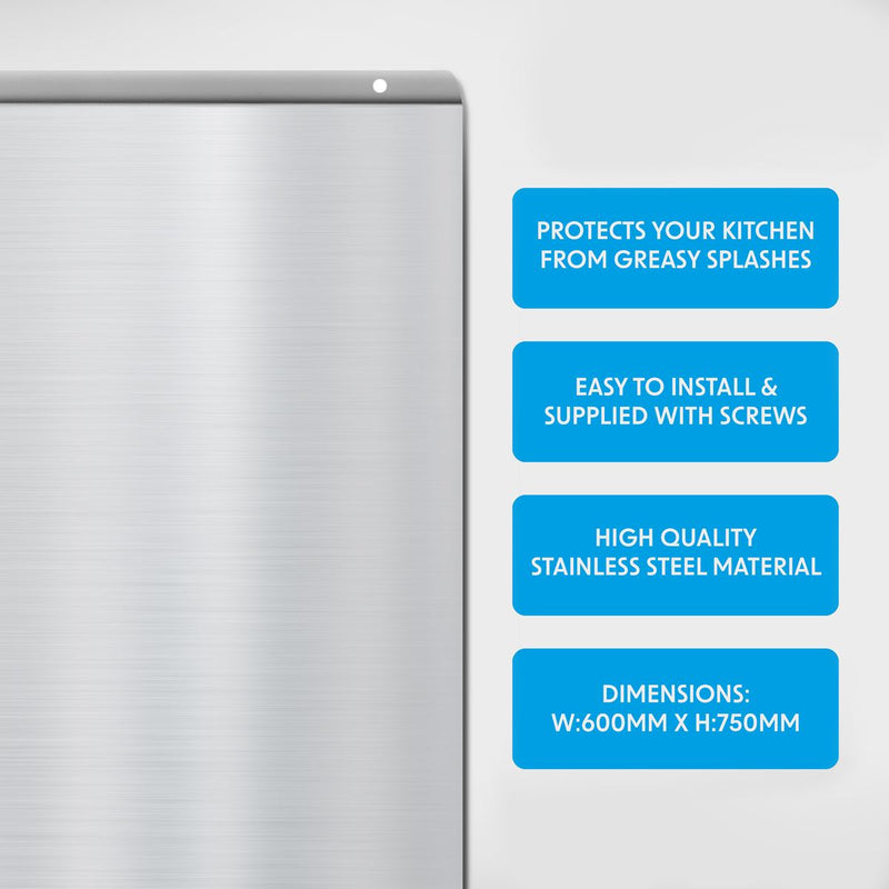 Baridi Splashback for Cooker Hoods 60 x 75cm - Stainless Steel DH193 Baridi - Dynamic Drive