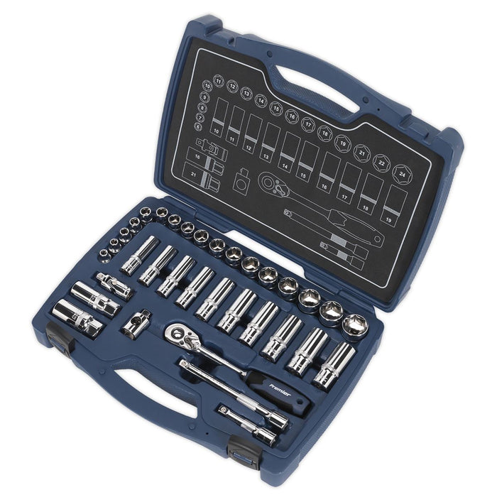 Sealey Premier Socket Set 34pc 3/8" Drive Metric WallDrive Ratchet Extension Bar Sealey  - Dynamic Drive