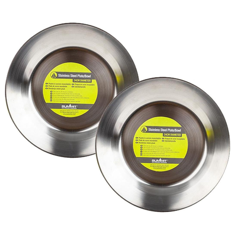 2 x Stainless Steel Large Plate 24cm Camping Outdoor Park Hiking Travel Summit Summit  - Dynamic Drive