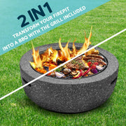 Dellonda Round MgO Fire Pit with BBQ Grill Ø60cm Safety Mesh Screen - Dark Grey Dellonda - Dynamic Drive
