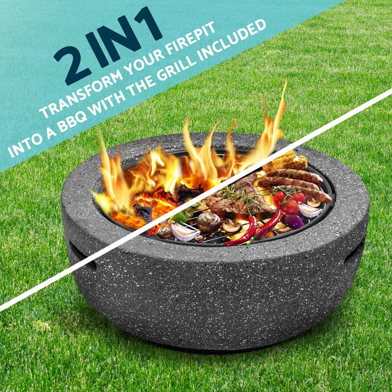 Dellonda Round MgO Fire Pit with BBQ Grill Ø60cm Safety Mesh Screen - Dark Grey Dellonda - Dynamic Drive