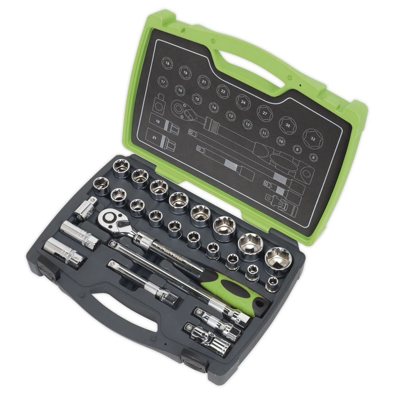 Sealey Socket Set 26pc 1/2"Sq Drive 6pt WallDrive Metric AK7961 Sealey - Dynamic Drive