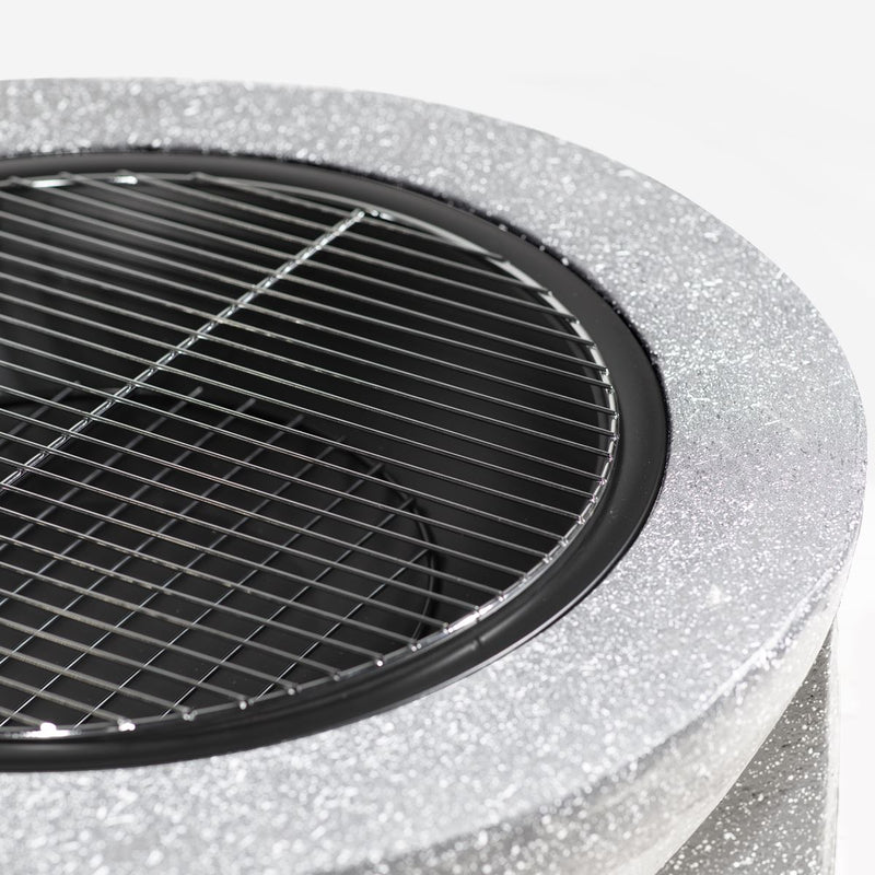 Dellonda Round MgO Fire Pit with BBQ Grill Ø75cm Safety Mesh Screen - Light Grey Dellonda - Dynamic Drive