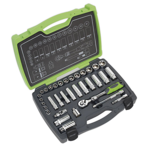 Sealey Socket Set 34pc 3/8"Sq Drive 6pt WallDrive® Metric Sealey  - Dynamic Drive