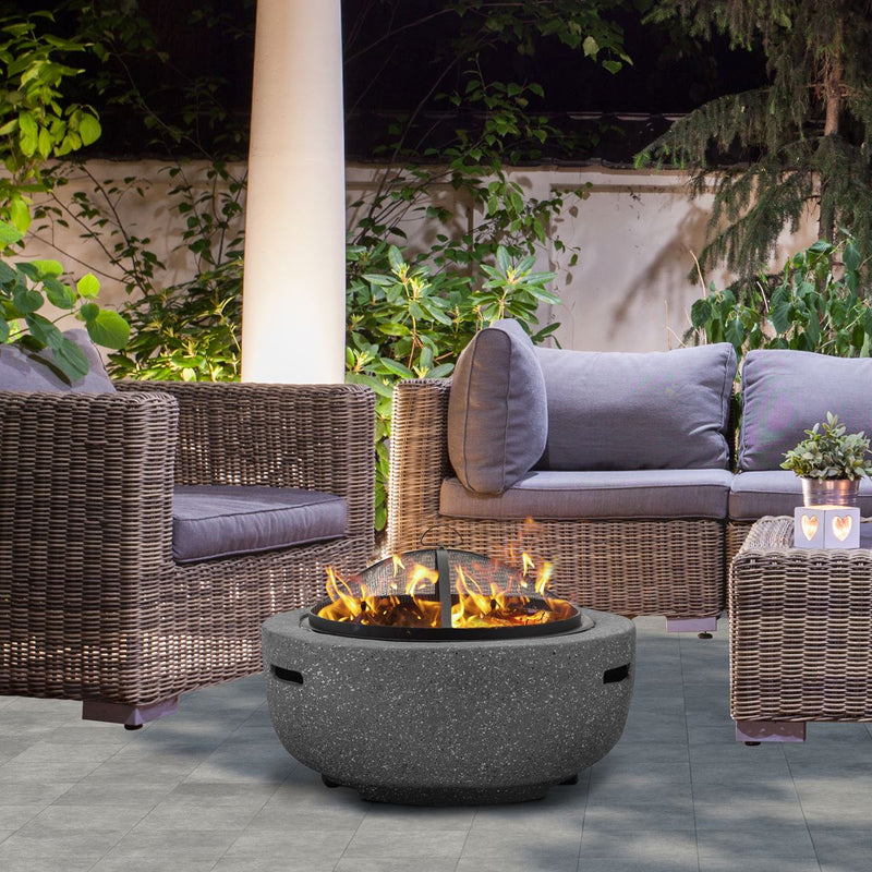 Dellonda Round MgO Fire Pit with BBQ Grill Ø60cm Safety Mesh Screen - Dark Grey Dellonda - Dynamic Drive