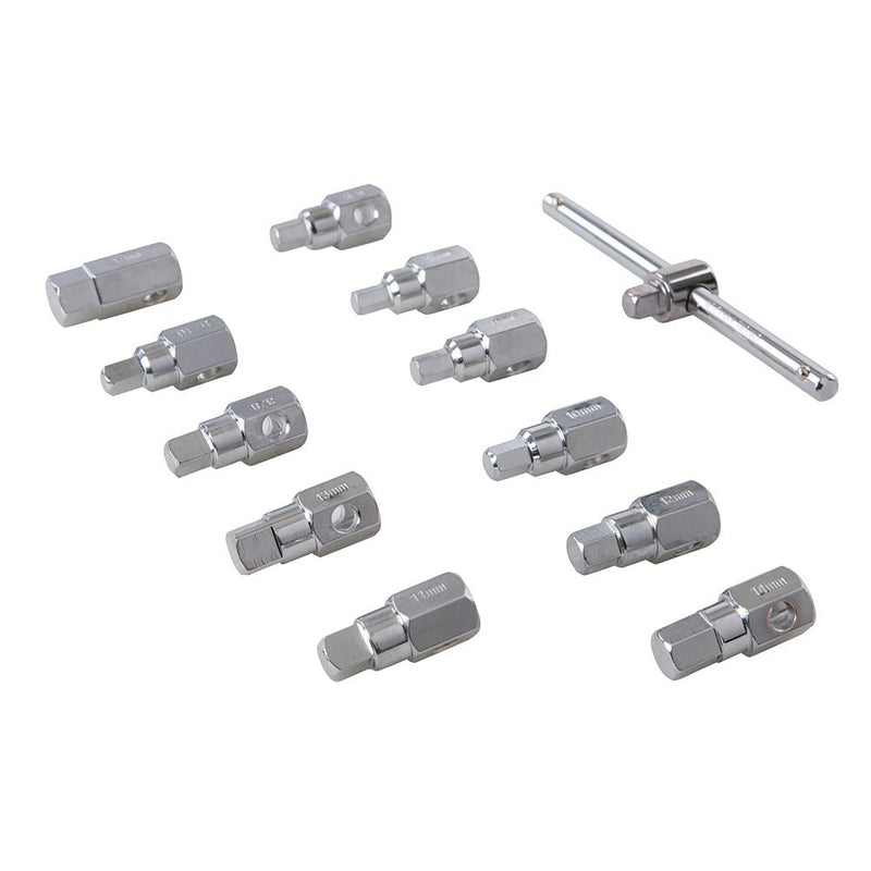 Silverline Universal Drain Plug Key Set 12pce 3/8" / 8 - 17mm Silverline - Dynamic Drive