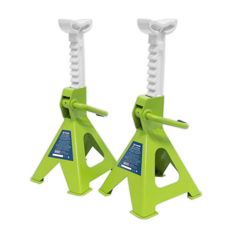 Sealey AXLe Stands (Pair) 2 Tonne Capacity per Stand Ratchet Type Hi-Vis Green Sealey - Dynamic Drive
