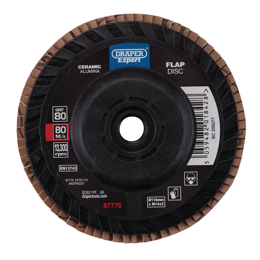 Draper Expert Ceramic Flap Disc, 115mm, M14, 80 Grit 87776 Draper - Dynamic Drive