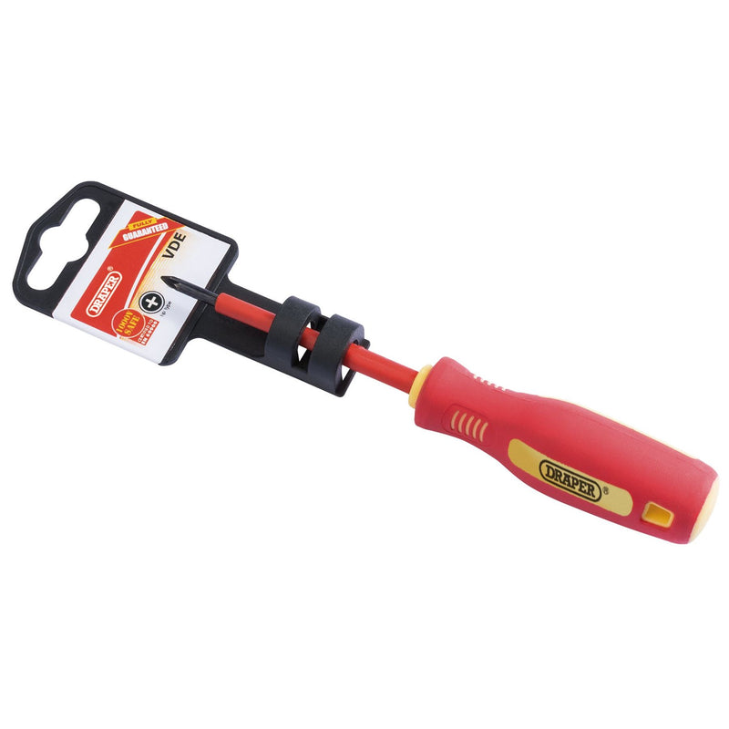 Draper Fully Insulated Soft Grip Cross Slot Screwdriver, No.0 x 75mm 46527 Draper - Dynamic Drive