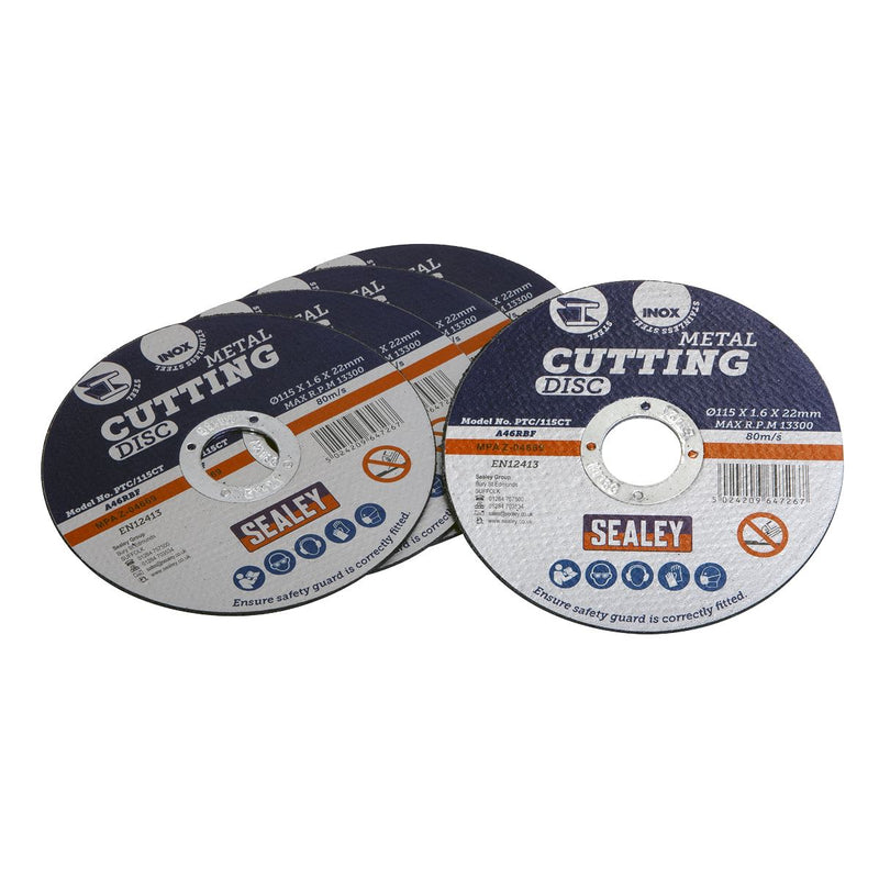 Sealey Cutting Disc115 x 1.6mm22mm Bore Pack of 5 PTC/115CT5 Sealey - Dynamic Drive