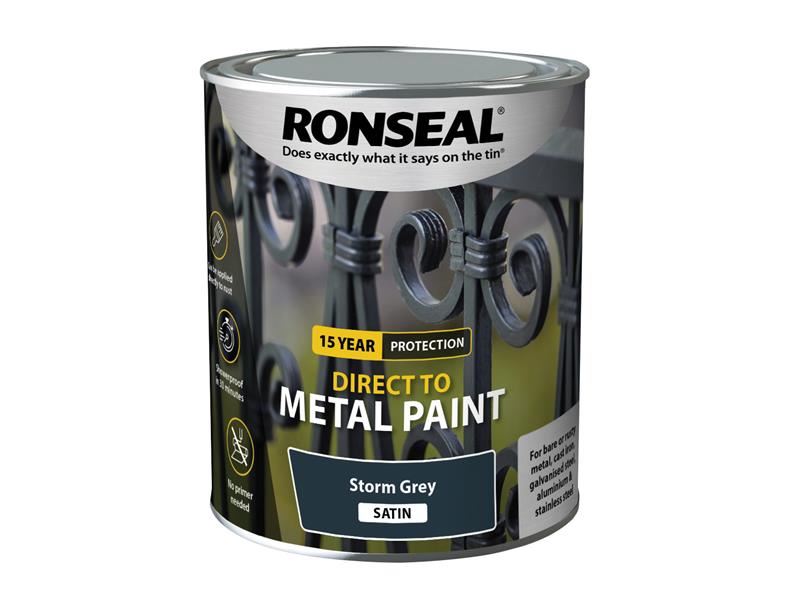 Ronseal Direct to Metal Paint Storm Grey Satin 750ml Ronseal - Dynamic Drive