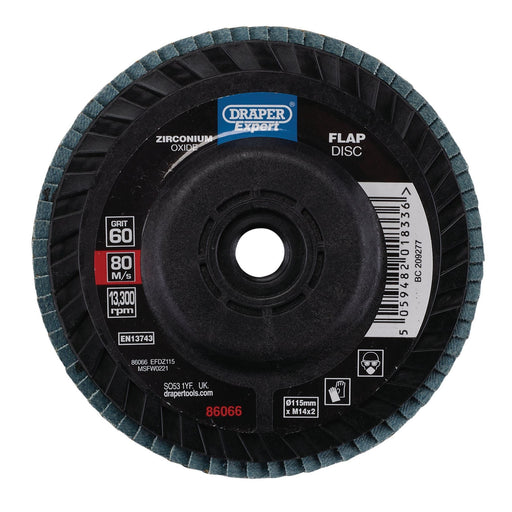 Draper Expert Zirconium Oxide Flap Disc, 115mm, M14, 60 Grit 86066 Draper - Dynamic Drive
