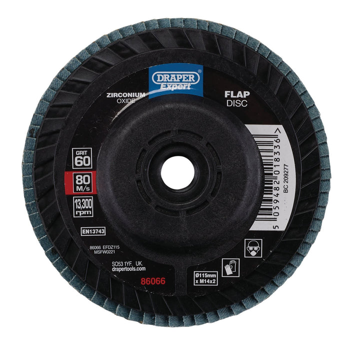 Draper Expert Zirconium Oxide Flap Disc, 115mm, M14, 60 Grit 86066 Draper - Dynamic Drive
