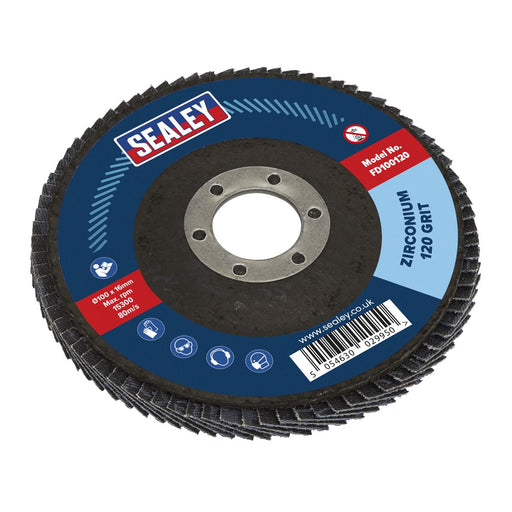 Sealey Flap Disc Zirconium100mm16mm Bore 120Grit FD100120 Sealey - Dynamic Drive