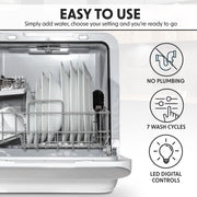 Baridi Mini Portable Tabletop 6L Dishwasher with 3 Place Settings, 7 Wash Functions - DH72 Baridi  - Dynamic Drive
