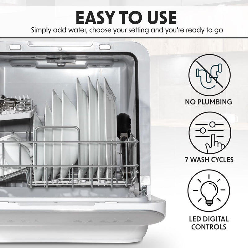 Baridi Mini Portable Tabletop 6L Dishwasher with 3 Place Settings, 7 Wash Functions - DH72 Baridi  - Dynamic Drive