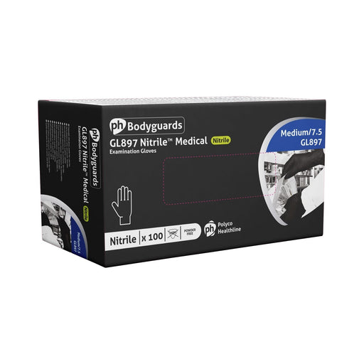 2x Bodyguards Powder Free Black Nitrile Disposable Gloves Large Box of 100 Tattoo Bodyguard - Dynamic Drive