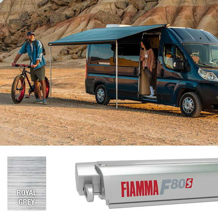 Fiamma Titanium F80S 290 Royal Grey Fabric (07832A01R) Winch Handle Wall Mounted Fiamma - Dynamic Drive