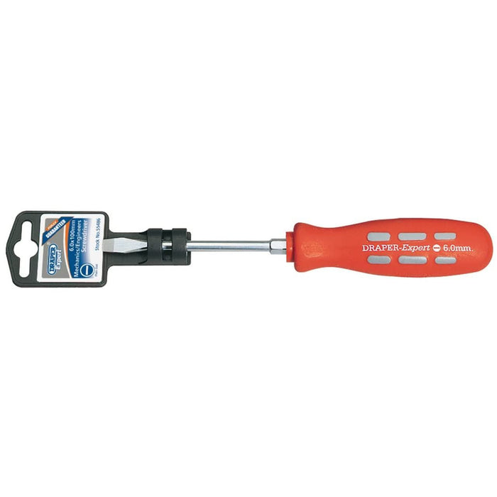 Draper Plain Slot Flared Tip Mechanic's Screwdriver, 6 x 100mm 55486 Draper - Dynamic Drive
