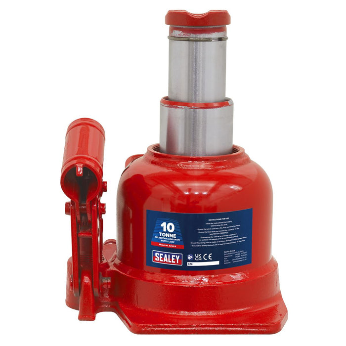 Sealey Bottle Jack 10tonne Low Entry Telescopic BJ10LE Sealey  - Dynamic Drive