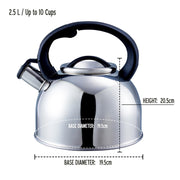 MDS1203 Liberty Silver 2.5 Litre Whistling Kettle CW-T056-B1S Liberty Leisure UK - Dynamic Drive