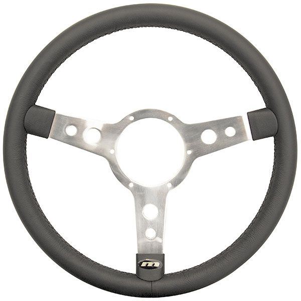 15" Traditional 3 spoke Leather Steering Wheel With Polished Centre - Black Mountney Classic  - Dynamic Drive