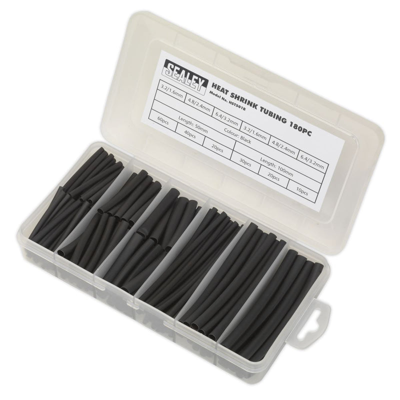 Sealey Heat Shrink Tubing Assortment 180pc 50 & 100mm Black HST501B Sealey - Dynamic Drive