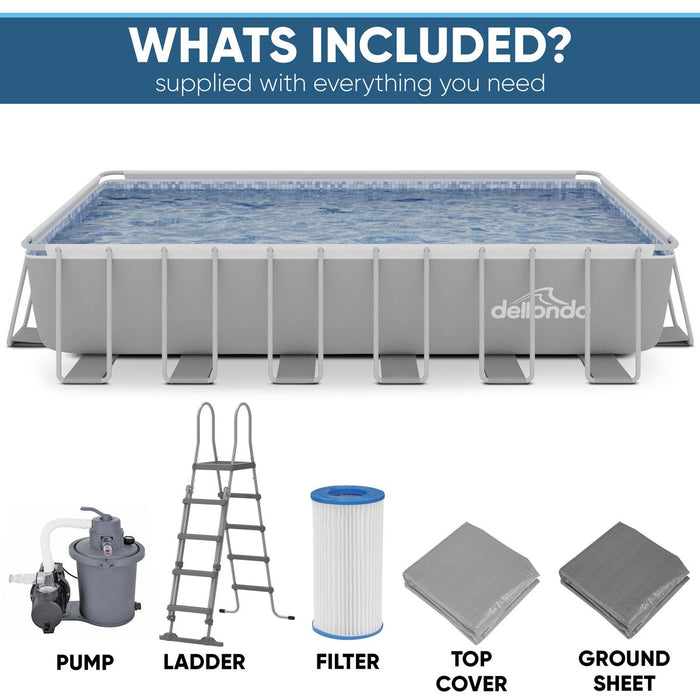 Dellonda Steel Frame Rectangular Swimming Pool - Step Ladder & Filter Pump 25ft Dellonda - Dynamic Drive