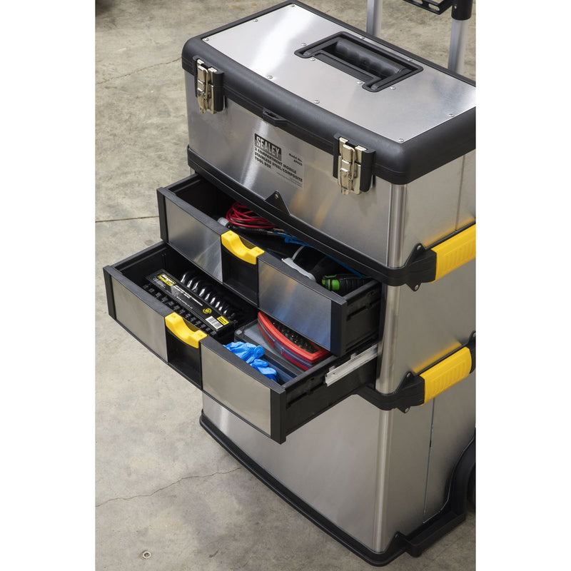 Sealey Mobile Stainless Steel/Composite Toolbox 3 Compartment AP855 Sealey - Dynamic Drive