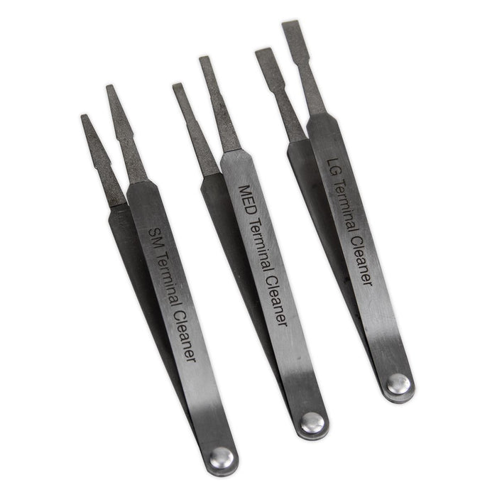 Sealey Terminal Cleaner Set Diamond Grip Blade Type 3pc Wiring Tweezer Style Sealey  - Dynamic Drive