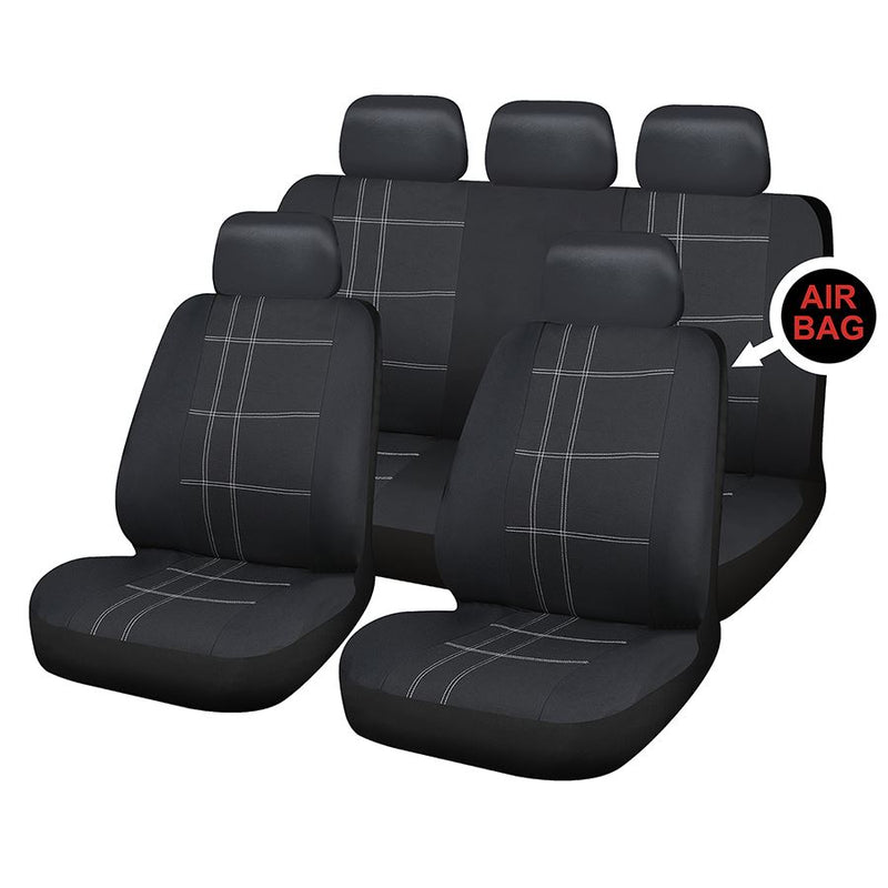Sakura Seat Covers Checks Full Set includes Head Rest, Black/ White Sakura  - Dynamic Drive