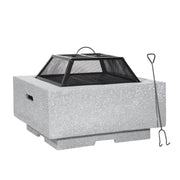 Dellonda Square Fire Pit with BBQ Grill Safety Mesh Screen Fire Poker Light Grey Dellonda - Dynamic Drive