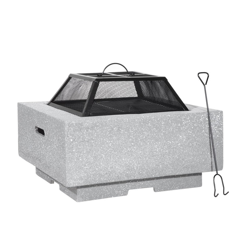 Dellonda Square Fire Pit with BBQ Grill Safety Mesh Screen Fire Poker Light Grey Dellonda - Dynamic Drive