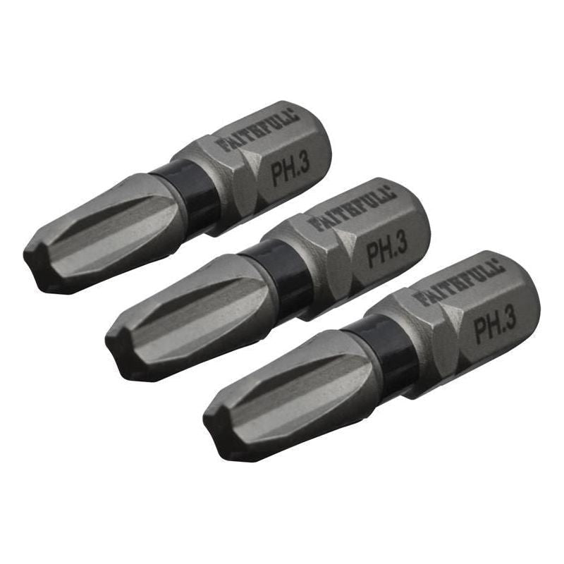 Faithfull Phillips Impact Screwdriver Bits PH3 x 25mm (Pack 3) Faithfull - Dynamic Drive