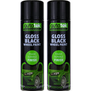 2x AUTOTEK GLOSS BLACK Wheel Paint 500ml Spray Paint High Coverage Autotek  - Dynamic Drive